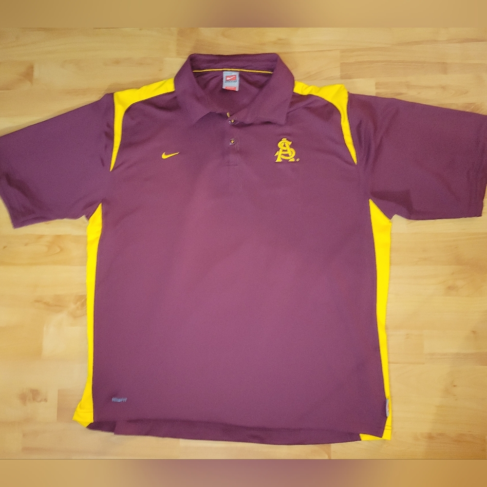 Nike Arizona State Burgundy And Yellow Polo Casual Activewear Nike Fit Dry, XL+.
